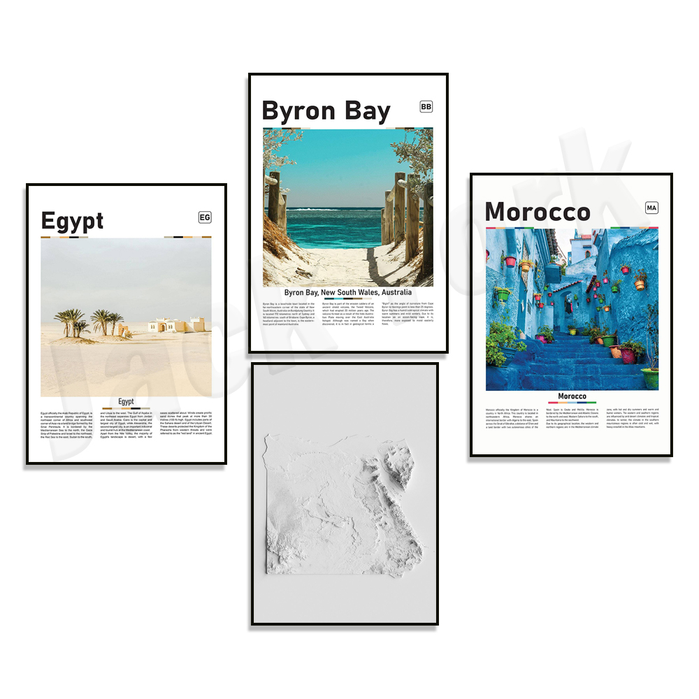 Photography Mapped - Egypt relief map print, Morocco, Australia,