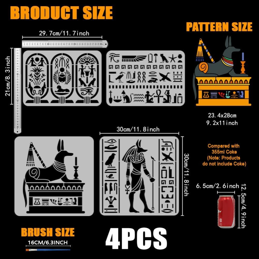 Photography Techniques - 4 PCS Egyptian Symbols Stencil for