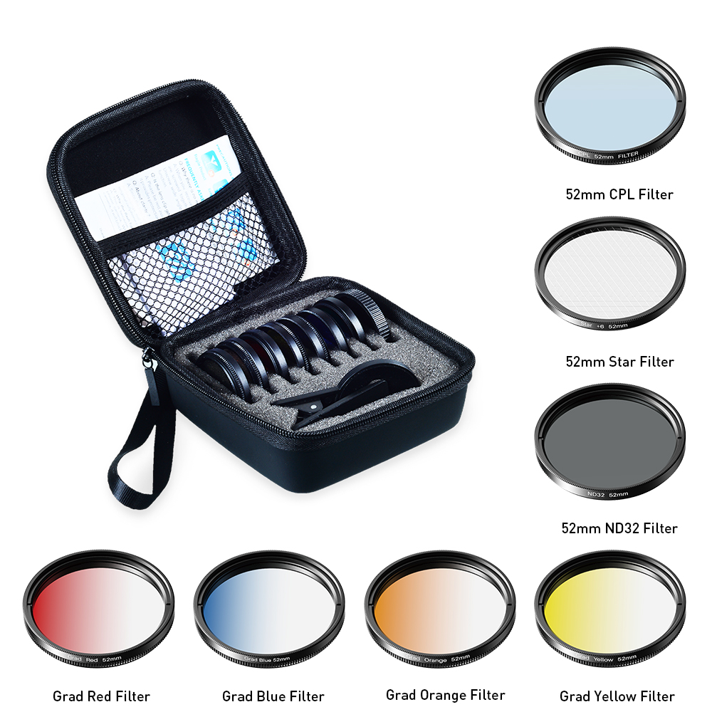 Photography Yellow Filter - APEXEL 52mm 7in1 Gradual Filter Lens