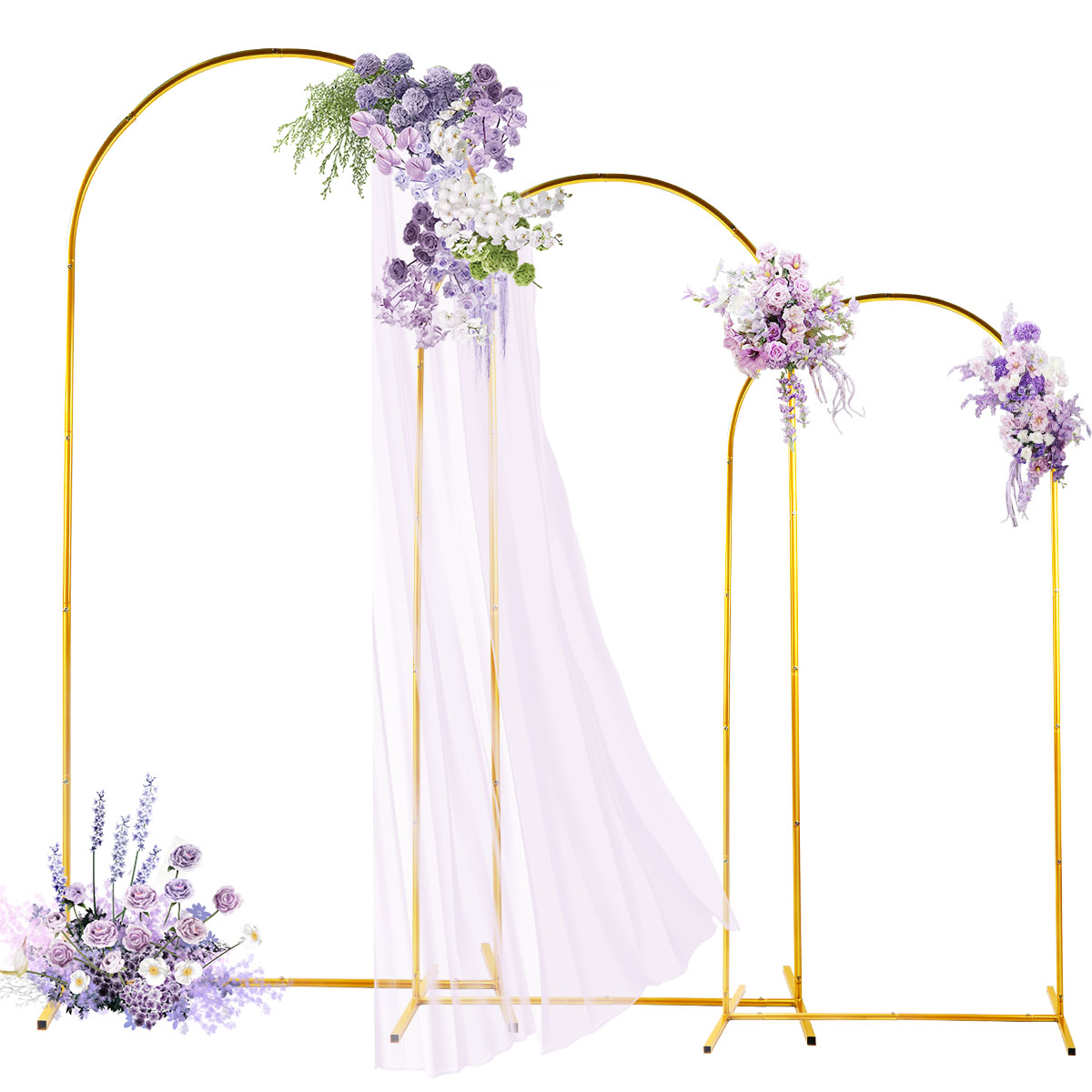 Backdrop Stand Kit - 3Pack Golden Metal Arch Kits, Adjustable