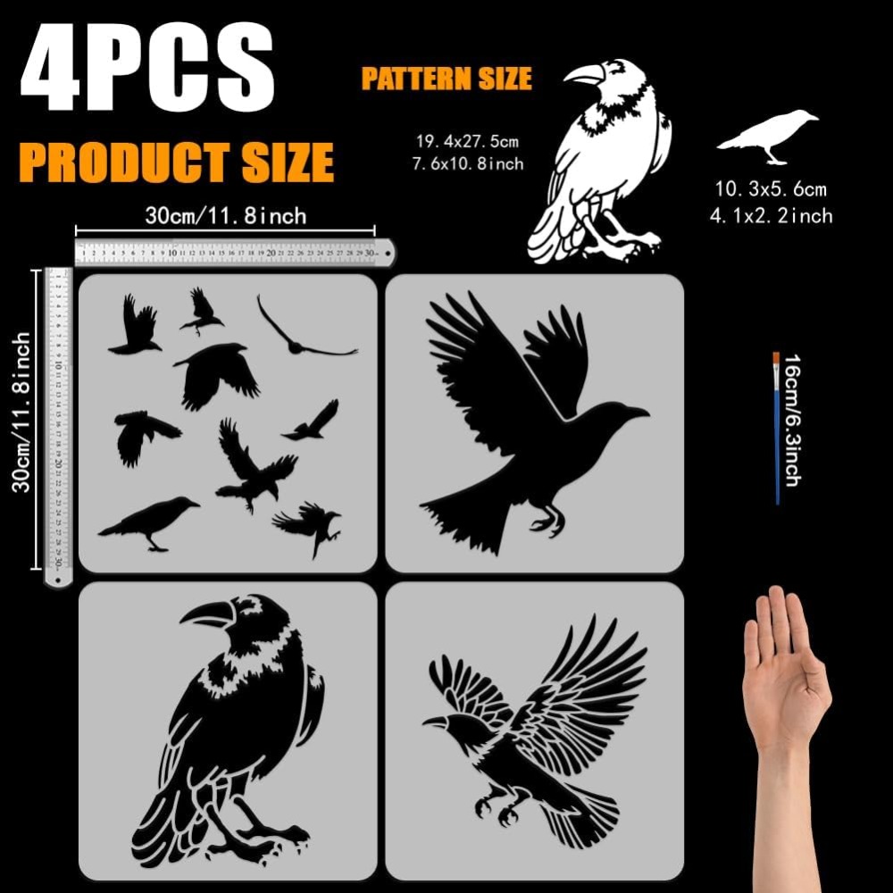 4PCS Flying Crow Stencil for P - огляд і ціна Photography Techniques