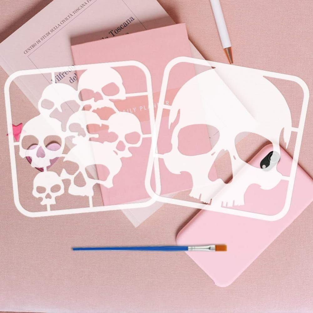 2 Pcs Skull Pattern Stencils w - огляд і ціна Photography Techniques