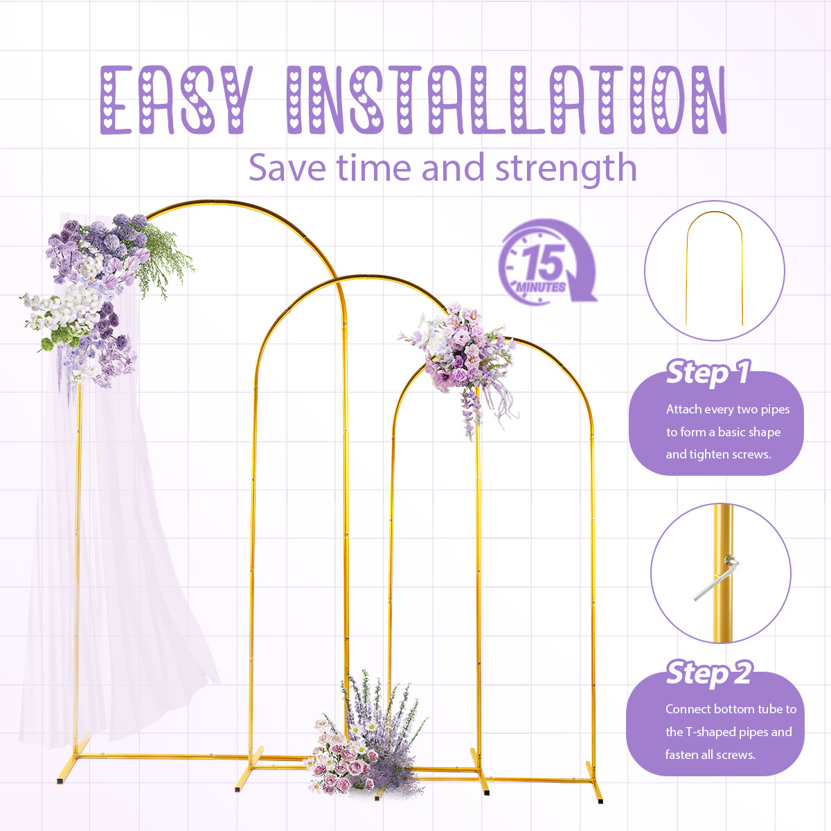 3Pack Golden Metal Arch Kits,  - огляд і ціна Backdrop Stand Kit